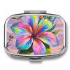 Eye-catching Hawaiian Flowers Pill Organizer Cute Pill Box Decorative Metal Pill Case Portable Vitamin Organizer Travel Medicine Holder Mini Pill Storage Container for Purse view 1