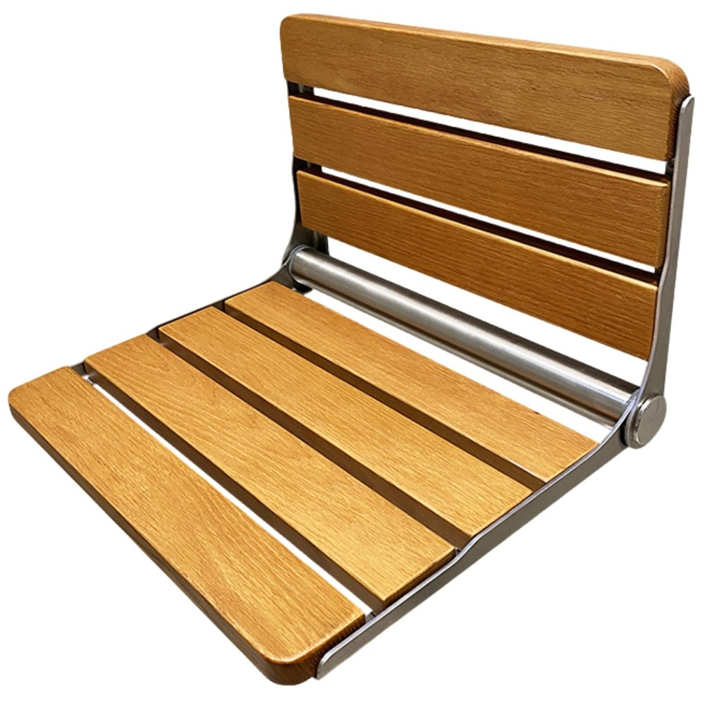 Shower Bench,Teak Shower Bench Folding Shower Seat Wall Mounted Waterproof Shower Stool Stainless Steel Thickened Bracket Down for Inside Shower (Standard Edition)