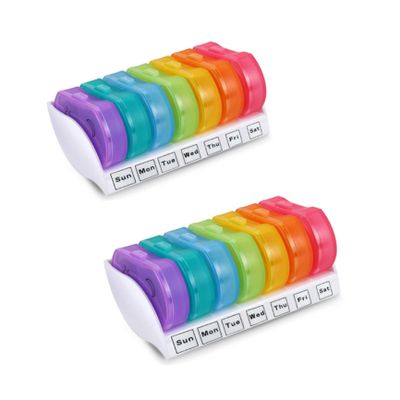 FRCOLOR 2pcs Day and Night Pill Packaging Box Weekly Day Organizer Storage Containers Portable Medicine Case for Daily Use