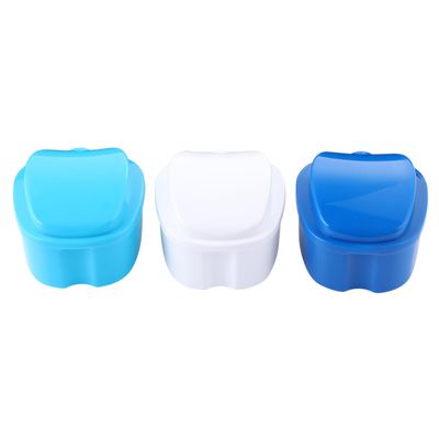 Healeved 3pcs Blue Denture Box with Filter Plastic Retainer Container Case for Clean Storage and Preventing Accidental Handling Damages, for Dentures and Retainers Care