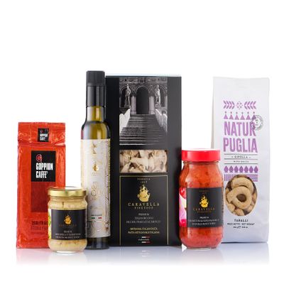 Caravella Fine Food Italian Selection of Pasta Sauces EVO Olive Oil Artichoke spread Taralli Coffee Gourmet Gifts&Delicacies for Her Him Couple Foodies Birthday Easter Anniversary Corporate