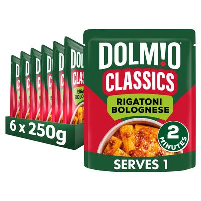 Dolmio Classics Pasta Rigatoni Bolognese Ready Meals Pouch, Bulk Multipack 6 x 250g