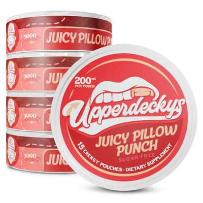 Upperdeckys, Juicy Pillow Punch Caffeine Energy Pouches - No Artificial Sweeteners - Replacement/Alternative for Focus & Energy, (4-Pack, 200mg)