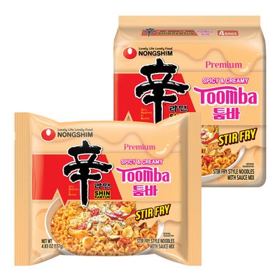 Shin Ramyun Toomba 4 Pack Spicy & Creamy Instant Noodles Quick and Easy Cooking Frying Noodles with Sauce Mix