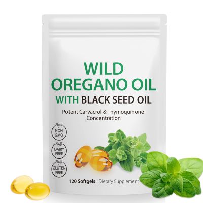 1 Pack Oregano Oil Supplement, Oil of Oregano Softgels, Oregano Oil Supplement Capsules, 2 in 1 6000mg Oil of Oregano with Black Seed Oil