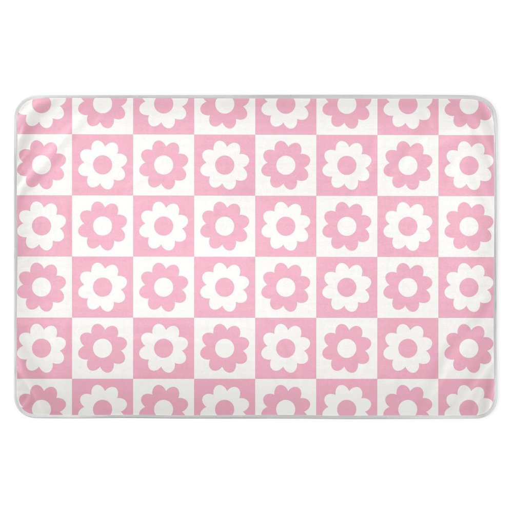 Extra Large Resuable Toddler Mattress Pads Plaid Check Flowers Peach Waterproof Washable Sheet Cover Underpads Slip-Resistant Pee Mats for Children Adults Pets 34" 52"
