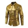 Glitter Shirt Men's 70s Outfit Sequins Top Metallic Shiny Casual Shirt Gold T-Shirt Sequins Shirt 70s Disco Party Costume, gold, L view 3
