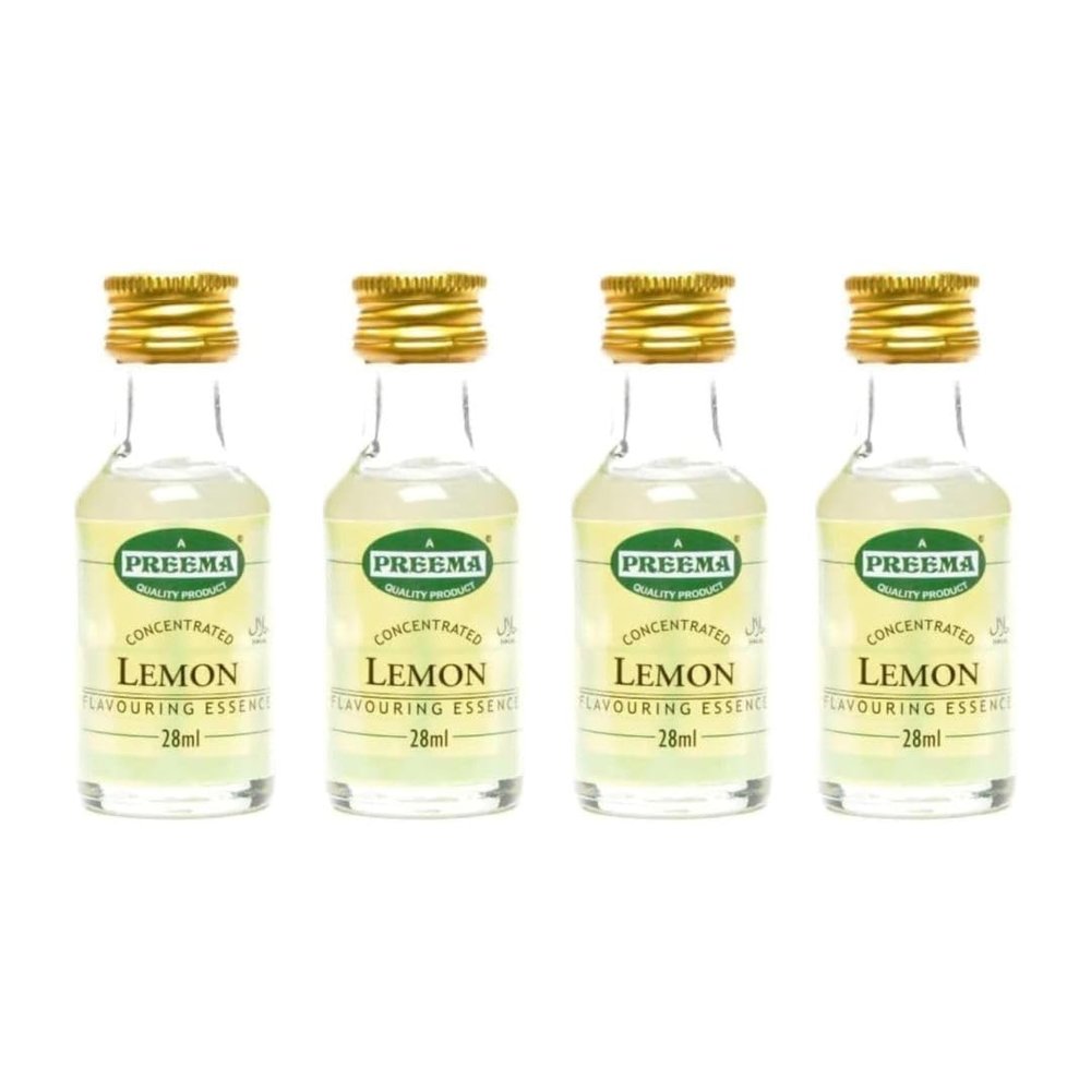 Lemon Flavouring Essence 4X28ml - Halal - Ideal for Baking, Cakes, Cookies, Boiled Sweets, Creams, Icing, and Fudge - Intensely Flavored with Just a Drop
