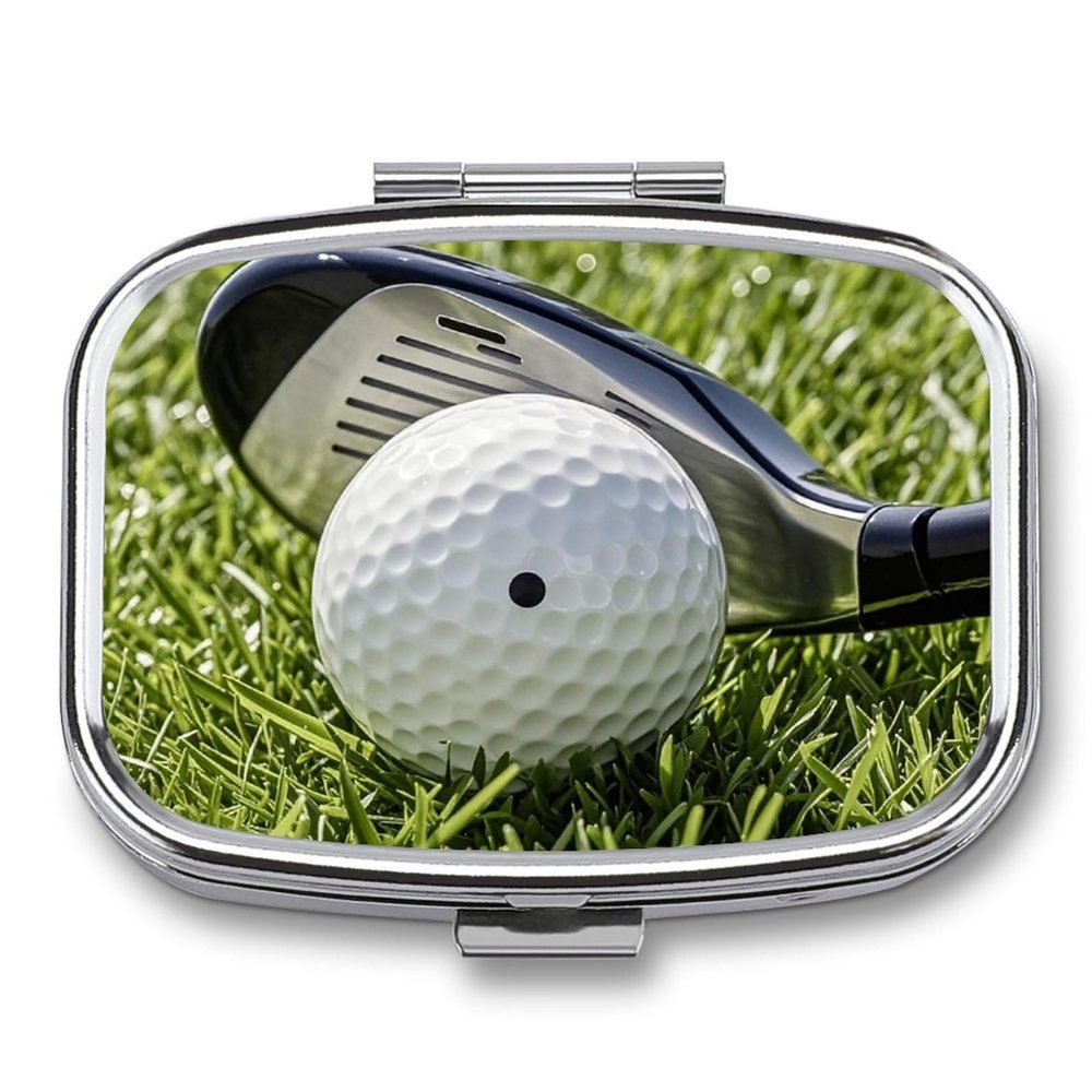 Golf Ball Pill Box for Purse Pocket Small Square Pill Case Decorative Medicine Box Travel Medicine Tablet Case Vitamin Organizer Pill Container Holder Unique Gift