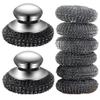 8Pcs Stainless Steel Wool Scrubber with Handle, Dish Scrubber Cleaning Supplies for Pots, Pans, Grills, Dishes view 1
