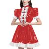 YGZHANYUANOKU Mens Sissy Maid Uniform Outfit PVC Latex Ruffles Short Sleeve Bow A Line Dress Crossdressing Costume Halloween Cosplay Customizable,Black,XL view 2
