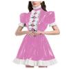 YGZHANYUANOKU Mens Sissy Maid Uniform Outfit PVC Latex Ruffles Short Sleeve Bow A Line Dress Crossdressing Costume Halloween Cosplay Customizable,Black,XL view 3