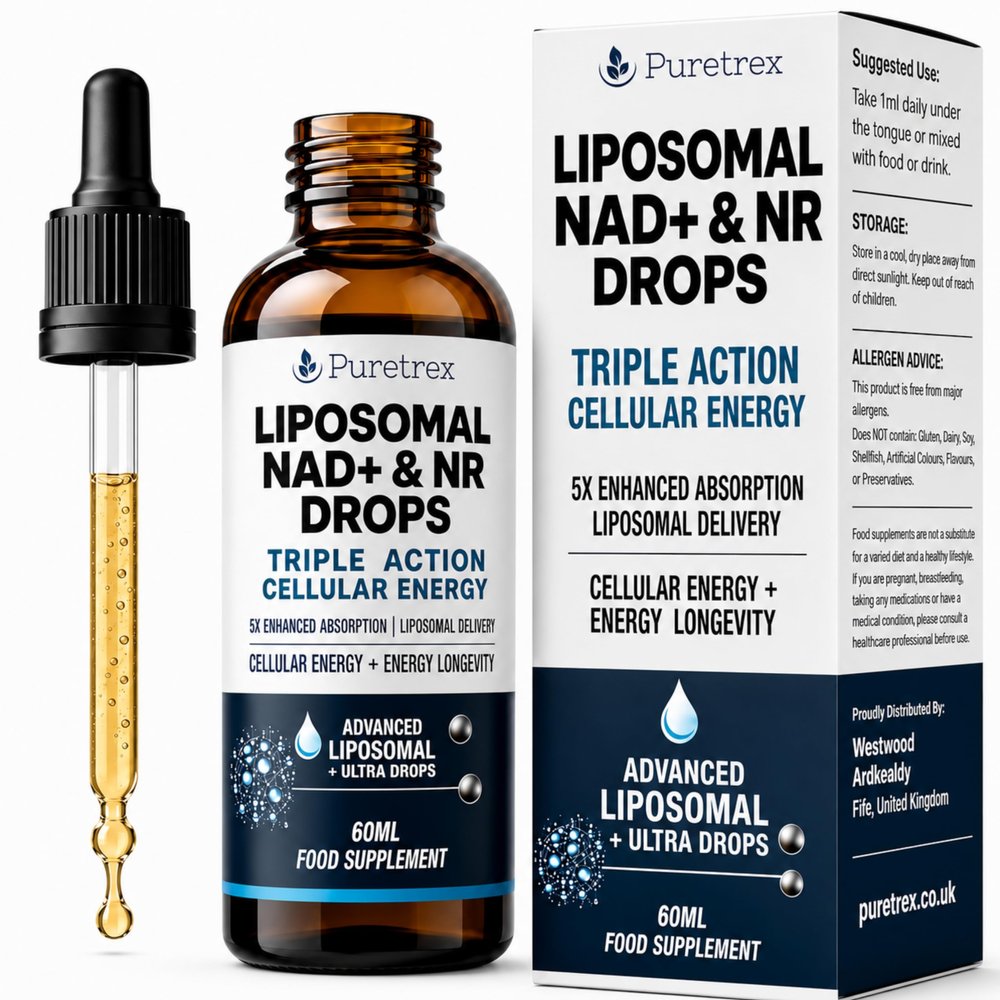 Puretrex Liposomal NAD+ & NR Nicotinamide Riboside Drops, Vegan, 60ml