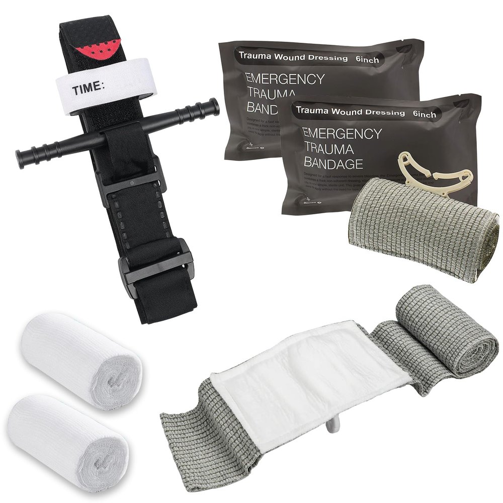 AQTAQ Tactical Tourniquet, 6" Israeli Bandage, Elastic Bandage, 12m Skimmed Gauze, First Aid Procedure to Control Blood Loss, Emergency Bandage Tourniquet