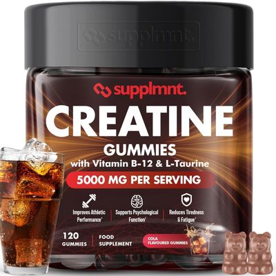 Supplmnt. Creatine Gummies 5000mg 120ct Max Strength Muscle Growth/Recovery Supplements for Men & Women Creatine Monohydrate, B12 & L-Taurine Chewable Gummies, 1 Month Supply (Cola)