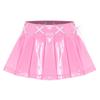 XINLIANYI Womens Wet Look Patent Leather Pleated Mini Skirt Cross Lace-up Ribbon Invisible Zipper Shorts Miniskirt Rave Party Clubwear,Pink, L view 1