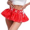 XINLIANYI Womens Wet Look Patent Leather Pleated Mini Skirt Cross Lace-up Ribbon Invisible Zipper Shorts Miniskirt Rave Party Clubwear,Pink, L view 3