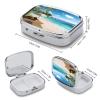 Beach Style Pill Organizer Square Medicine Case with Mirror Daily Pill Boxes for Purse Mini Medicine Storage Container Box Compact Pill Holder for Vitamins view 2
