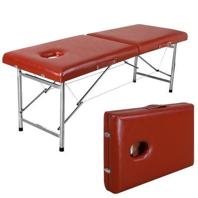 Gtzly Portable Massage Table, 2-Fold Lash Bed with Headrest, Stainless Steel Frame Frame, Esthetician Spa Facial Bed, Tattoo Bed with High Elastic Sponge(Brown)