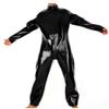 YGZHANYUANOKU High-Necked Mens PVC Faux Leather Jumpsuit Party Cosplay Costumes Catsuit Male Front Zipper Bodysuit Fetish Wetlook Clubwear Customizable ,Red,S view 2
