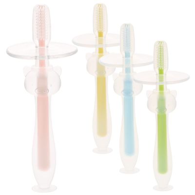 Beatifufu Silicone Toothbrushes with Portable Suction Base Design 4pcs for Infants and Toddlers Baby Toothbrushes Lightweight Soft Bristles Suitable for Newborn Oral Cleaning