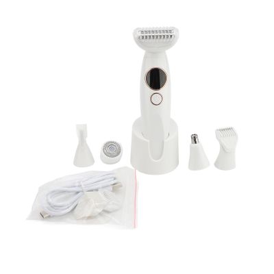 5 in 1 Electric Epilator for Women - Triple Blades Removal Device with Eyebrow Trimming, Beard Grooming, and Body Grooming Heads - USB Rechargeable Facial Removal Device