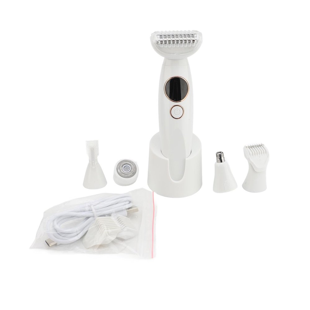 5 in 1 Electric Epilator for Women - Triple Blades Removal Device with Eyebrow Trimming, Beard Grooming, and Body Grooming Heads - USB Rechargeable Facial Removal Device