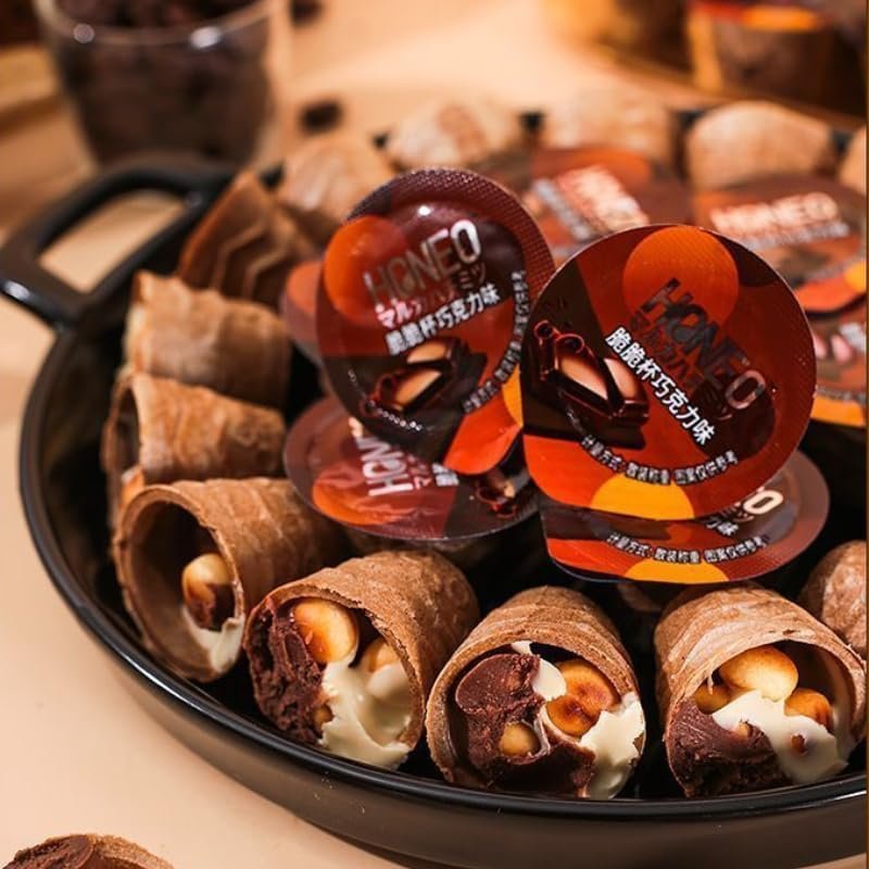 Crispy chocolate cone, freeze-dried ice cream crisp cup, chocolate candy, sandwich chocolate, biscuits, casual candy snacks, ready to eat Dim sum, sweets, dessert, pastry, breakfast bread (24pcs)
