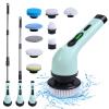 Cordless Electric Spin Scrubber, 9 Replacement Cleaning Heads IPX6 Dual Speed Shower Cleaning Brush with Extension Arm for Bathroom Bathtub Grout Tile Floor (9 Replaceable Brush