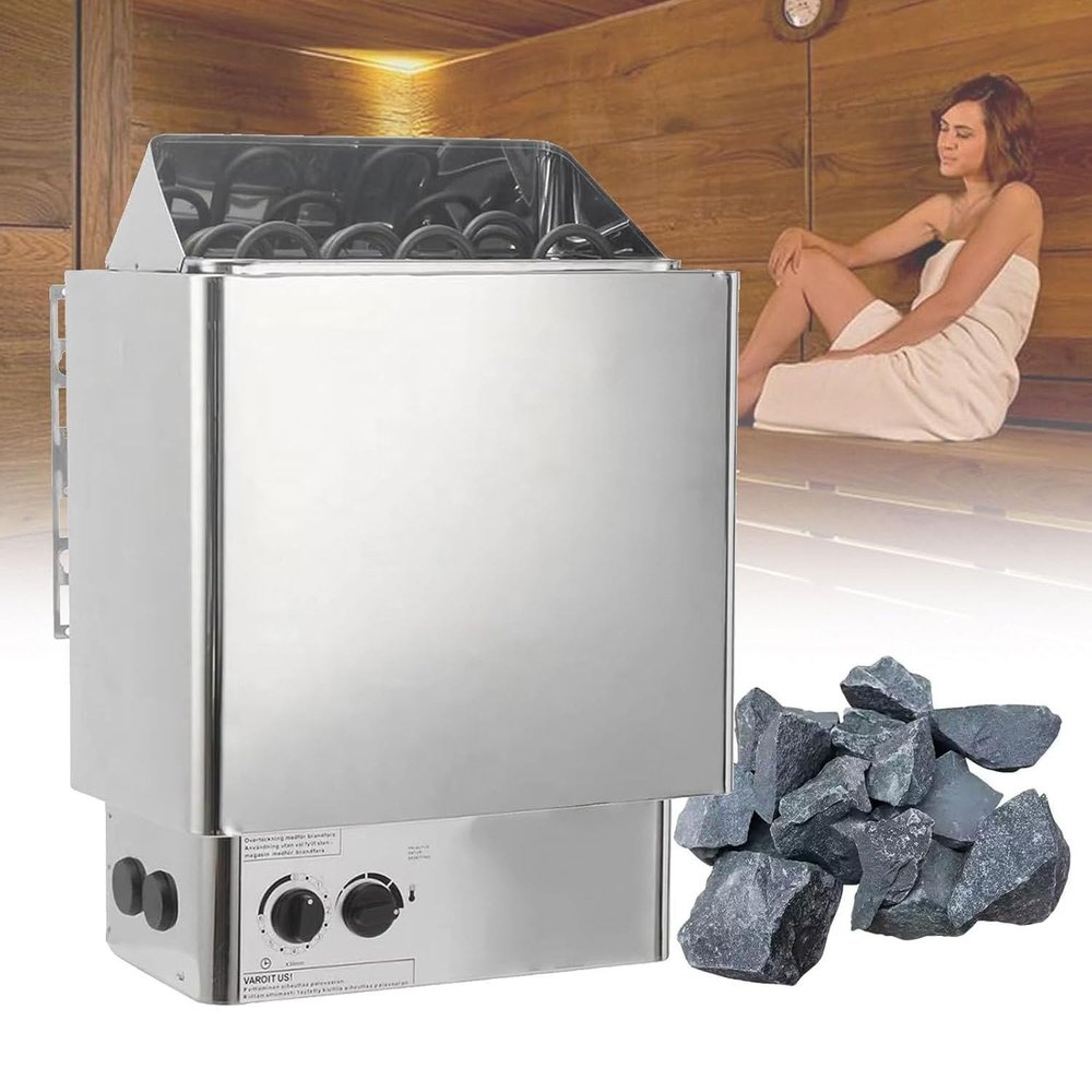Electric Sauna Heating Stove, 4.5KW- 9KW Stainless Steel Sauna Heater with Timer & Temperature Adjustable, Wet and Dry Bath Sauna Oven with Internal Controller, for Home Hotel Spa Shower,6KW