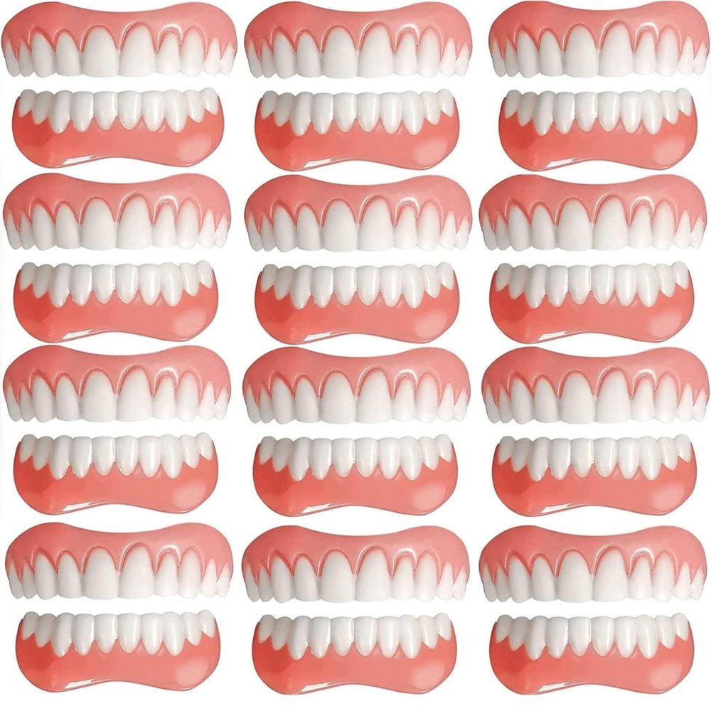 False teeth, Dentures Veneer Natural Instant Veneers Tooth Teeth Top Bottom False Teeth Men and Women,12pcs