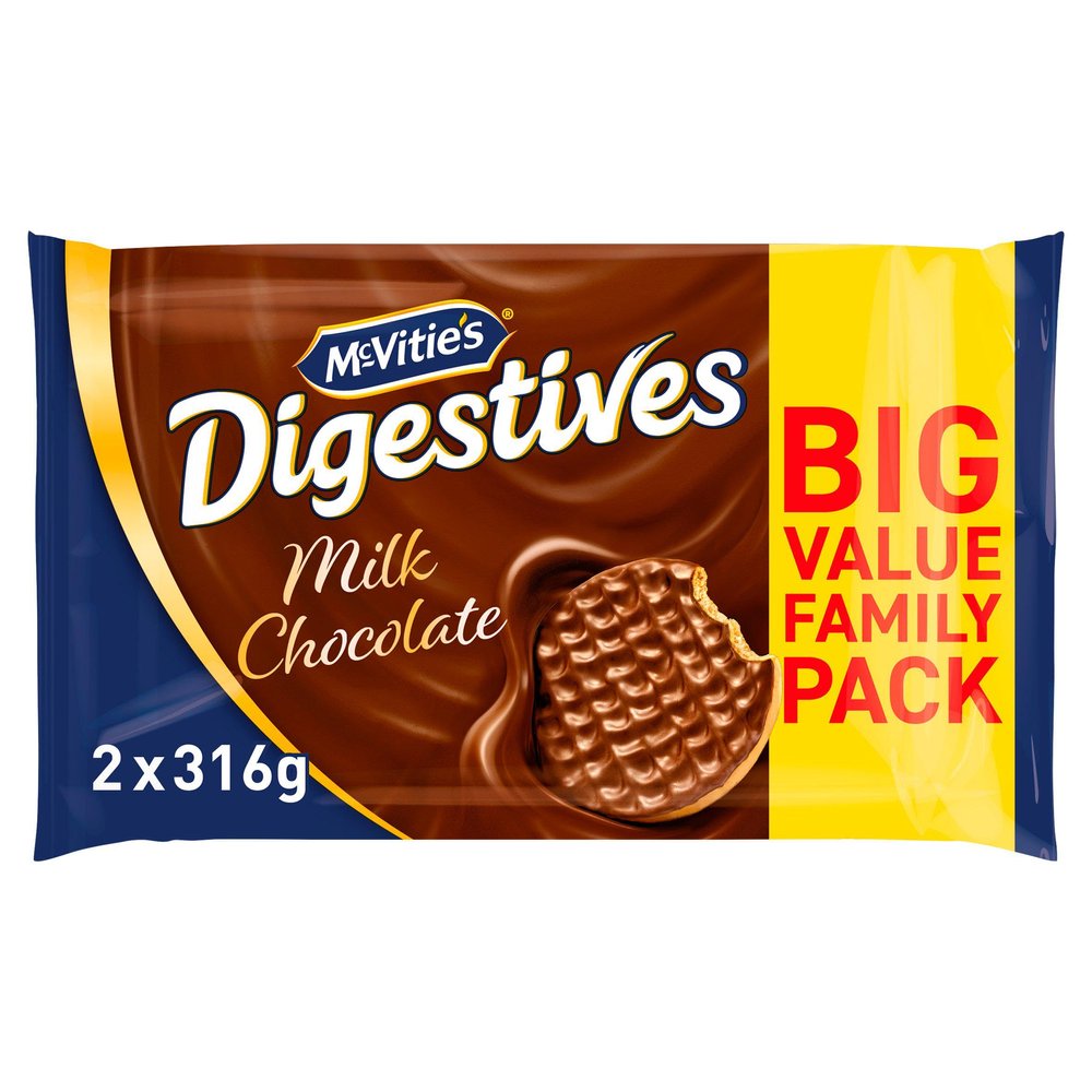Milk Chocolate Digestives Biscuits Twin Pack 2x316g (Pack Of 2) Delicious "Taste the sweetness in every bite" Tasty And Twisty Treat