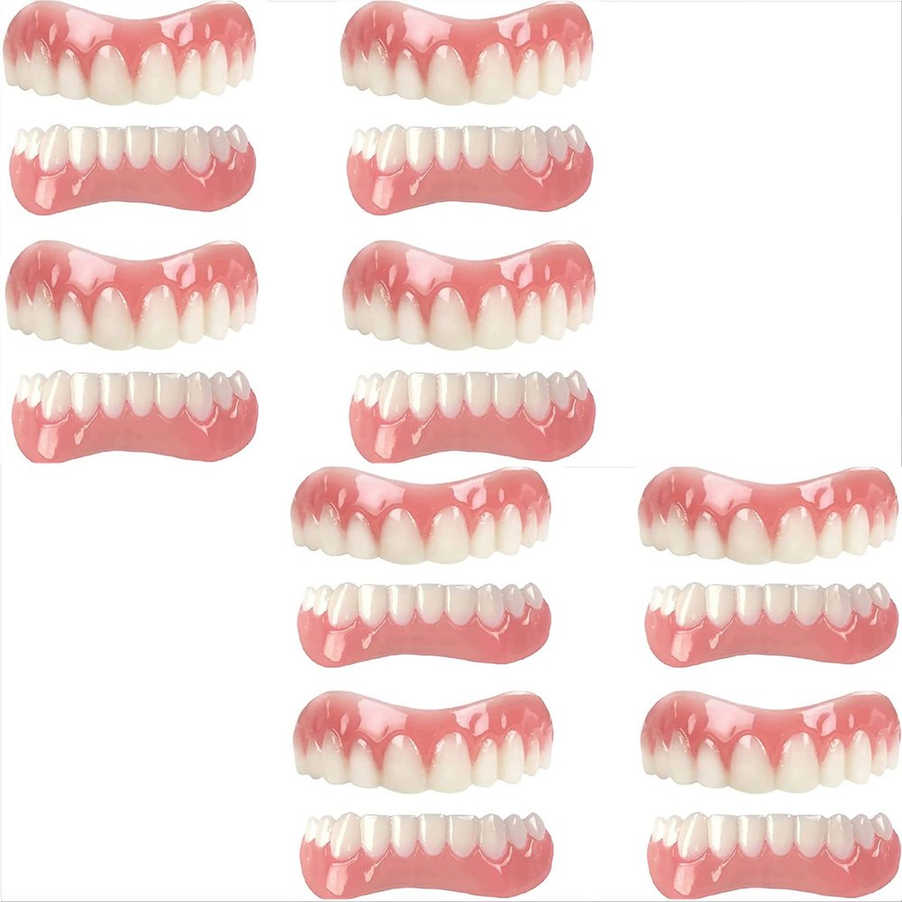 False teeth, Dentures Veneer Smile Natural Instant Veneers Tooth Top Bottom False Teeth for Men and Women,8pair