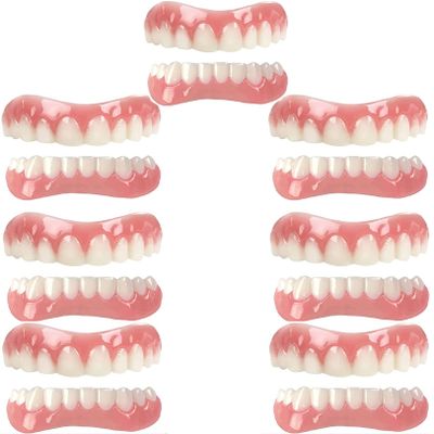 False teeth, False Teeth Reusable Nature Smile Dentures Detachable Top and Bottom Silica Gel Veneer Dentures for Men and Women,7pair