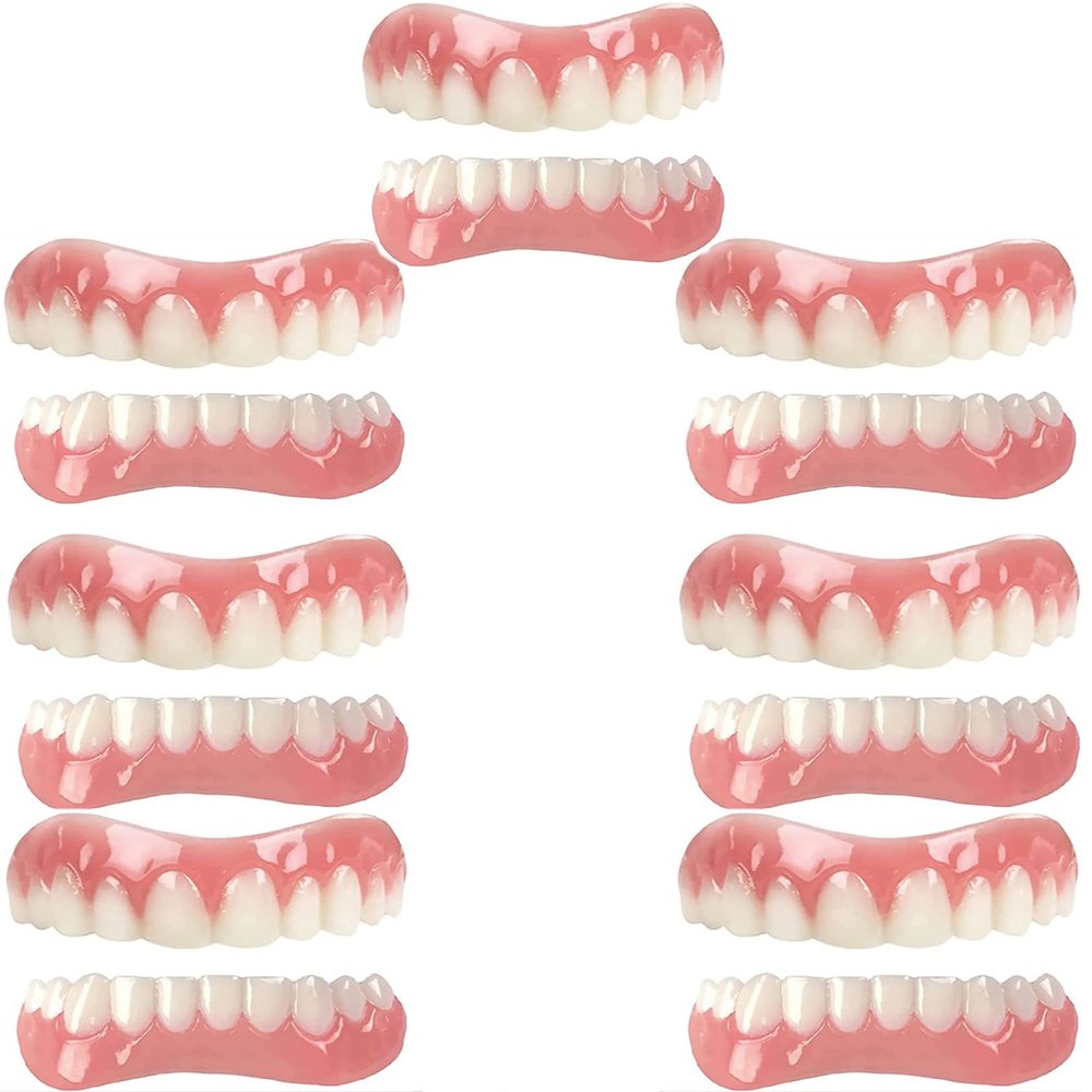 False teeth, False Teeth Reusable Nature Smile Dentures Detachable Top and Bottom Silica Gel Veneer Dentures for Men and Women,7pair