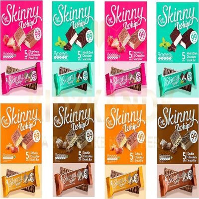 Skinny Whip 25g Chocolate Bars Guilt Free 99 Cal 4 Various Flavours Orange - Strawberry - Toffee - Mint - Double Chocolate Various 20 bars Total