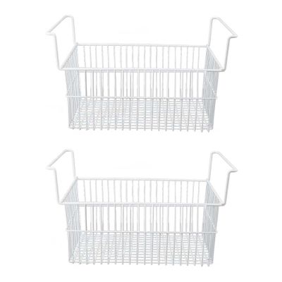 Pack of 2 Freezer Wire Organiser, Storage Basket for Refrigerator Storage, Steel Wire, Large Capacity, Freezer Basket with Handle