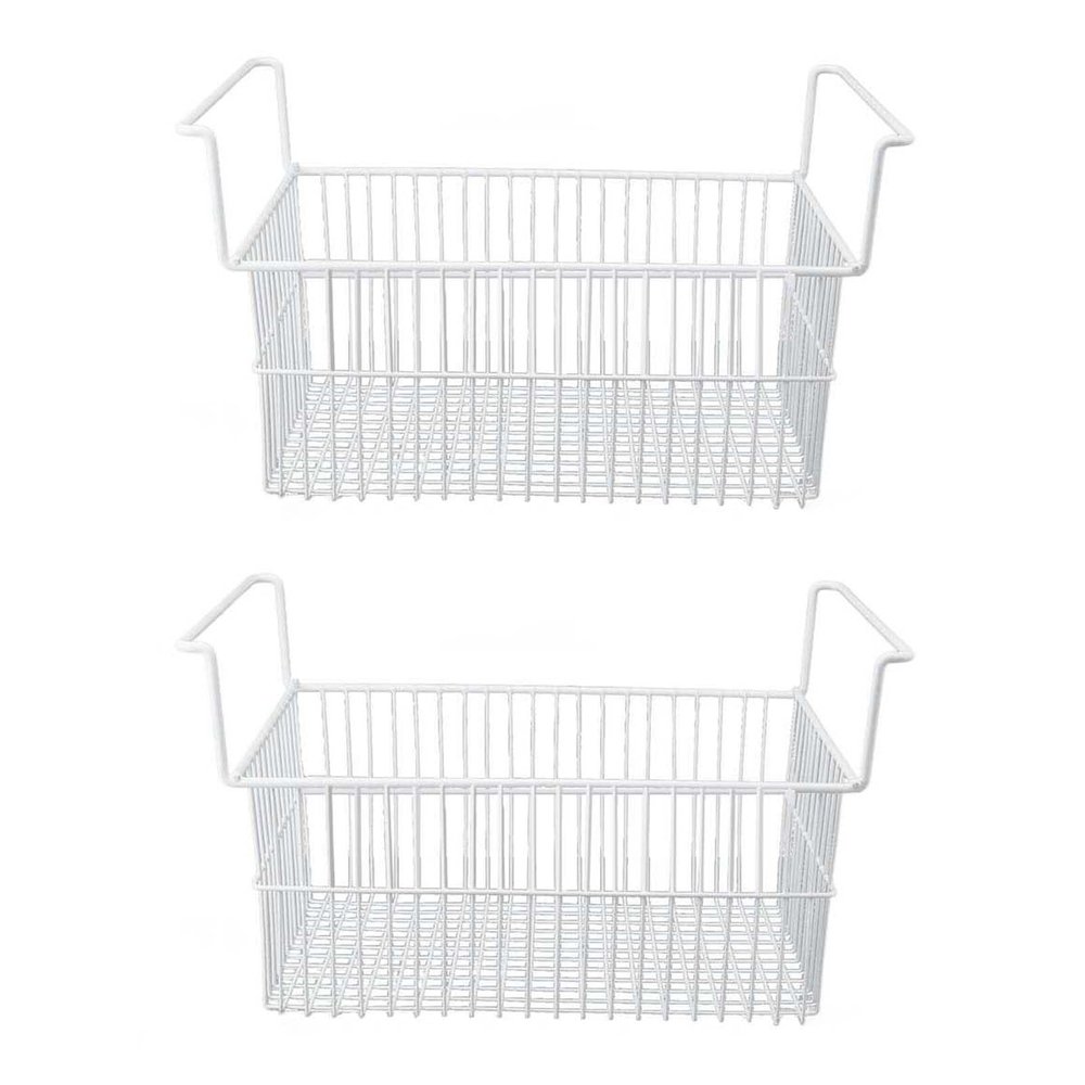 Pack of 2 Freezer Wire Organiser, Storage Basket for Refrigerator Storage, Steel Wire, Large Capacity, Freezer Basket with Handle