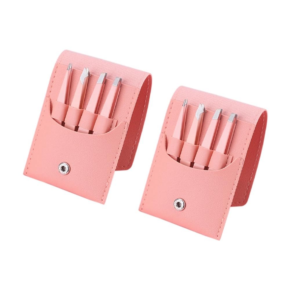 Booso 2 Sets of Eyebrow Clip Sets Stainless Steel Tweezers Eyebrow Clip Eyebrow Trimming Set Pink
