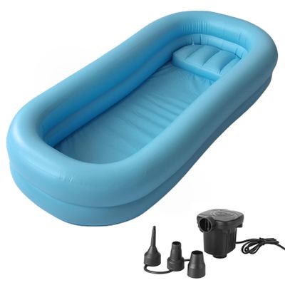 Bedside Shower Inflatable Bathtub Kit for Disabled Older People - Portable Tub with Electric Air Pump and Water Bag, Full Body Bed Bath Water Basin for Elderly