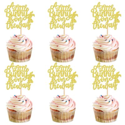 24 Pack Happy Easter Cupcake Toppers a Little Bunny is On The Way Party Decorations Boy Girl Cake Picks Baby Shower One Easter Cake Food Decor Appetizers Toothpicks Birthday Party Supplies way