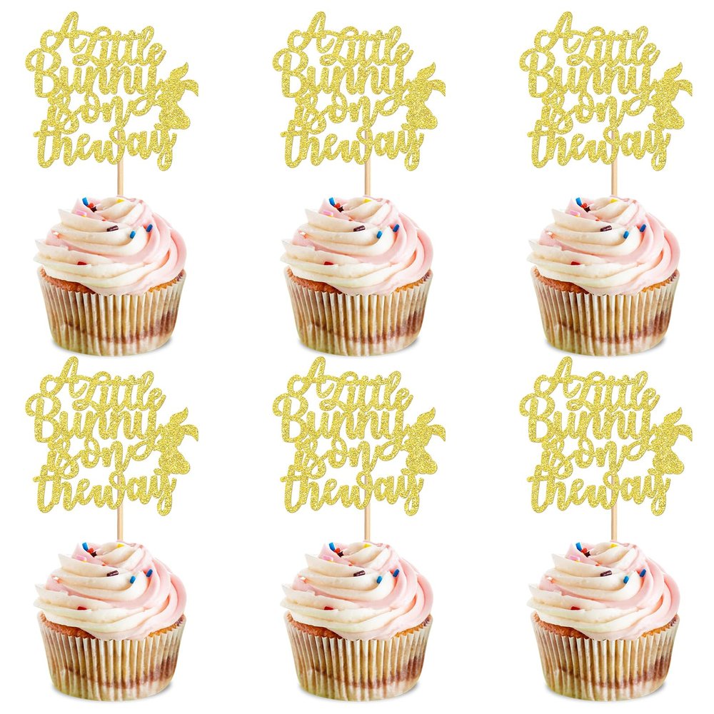 24 Pack Happy Easter Cupcake Toppers a Little Bunny is On The Way Party Decorations Boy Girl Cake Picks Baby Shower One Easter Cake Food Decor Appetizers Toothpicks Birthday Party Supplies way