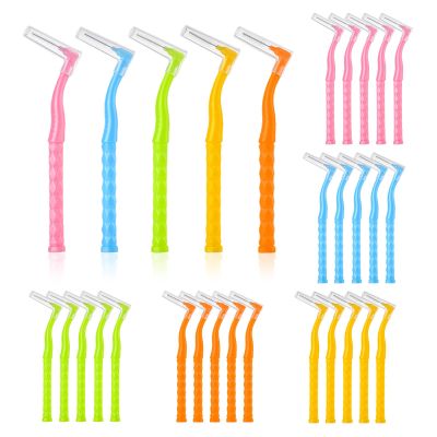 30PCS Interdental Brushes, 5 Size L Shaped Dental Brushes with Non-Slip Handle Angled Head Tooth Picks Floss Sticks Dental Floss Brushes for Braces Oral Cleaning Narrow Tooth Cleaning Tools