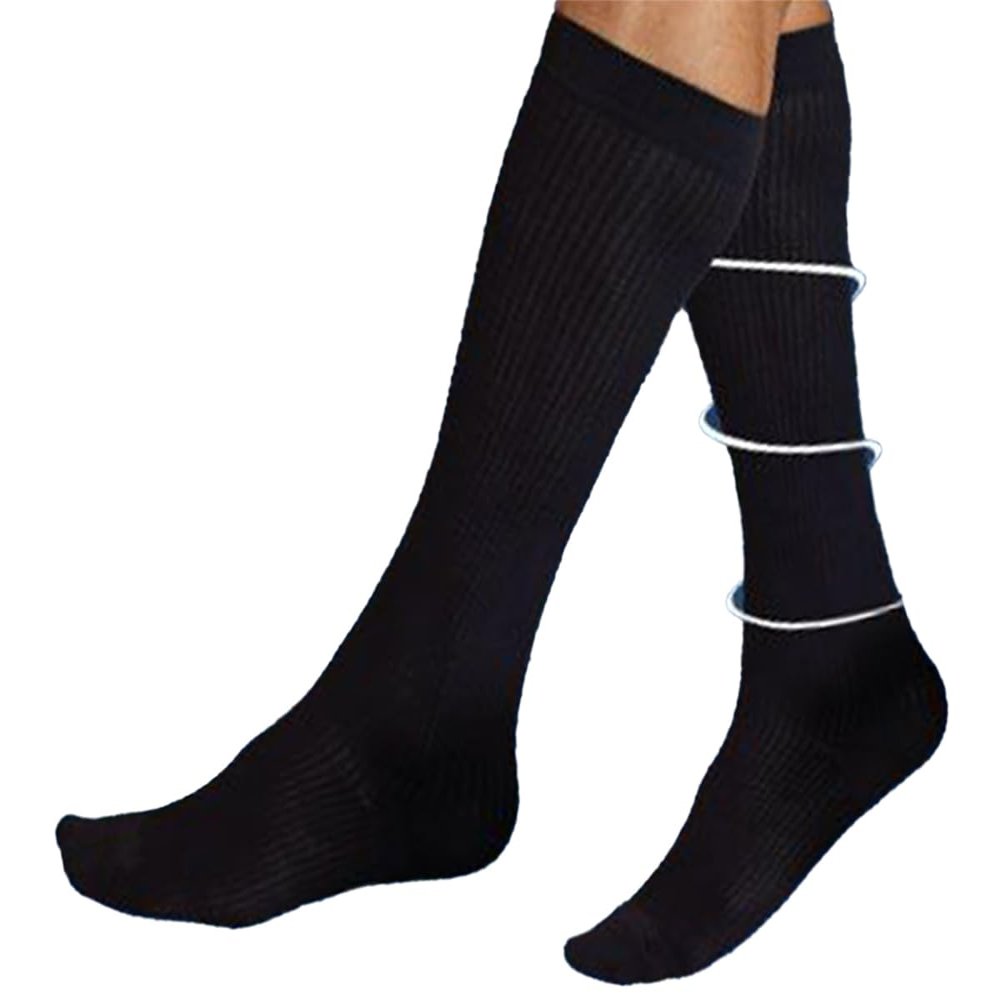 Cotton Rich Knee High Compression Socks for Men 15-20 mmHg, Comfort Top Gents Energising Work and Travel Flight Socks for men, Improves Blood Flow & Circulation (Black, S)