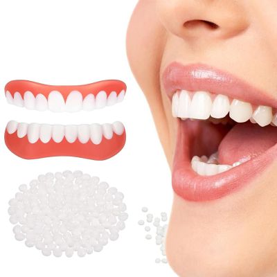 Brigtviee Smile Veneer Teeth, 1 Pairs Instant Veneers Dentures, Fake Teeth Veneers Top and Bottom, Clip in Veneers Teeth, Snap on Dentures, Snap on Veneers False Teeth for Men and Women