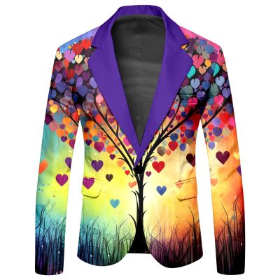 Mymyguoe Colourful Jacket Men's Suit Jacket Rainbow Print Blazer Men's Jacket Hippie Dress Lapel Collar Suit Club Show Outfit Colourful Outfit Men's Fashion Suit Jackets Jacket Circus Costume, 06
