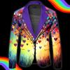 Mymyguoe Colourful Jacket Men's Suit Jacket Rainbow Print Blazer Men's Jacket Hippie Dress Lapel Collar Suit Club Show Outfit Colourful Outfit Men's Fashion Suit Jackets Jacket Circus Costume, 06 view 2