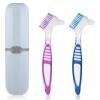 2 PCS Denture Brush, Retainer Brush Denture Toothbrush with Rubber Anti-Slip Handle, False Teeth Care with Carrying Case, Denture Brushes for Cleaning False Teeth Maintenance view 1