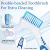 2 PCS Denture Brush, Retainer Brush Denture Toothbrush with Rubber Anti-Slip Handle, False Teeth Care with Carrying Case, Denture Brushes for Cleaning False Teeth Maintenance view 4