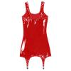 AnnSemo women's leather mini dress backless clubwear sexy wetlook spaghetti strappy chemise hollow out shiny metallic tight nightdress sexy lingerie bodysuit skirt party negligees valentines view 4